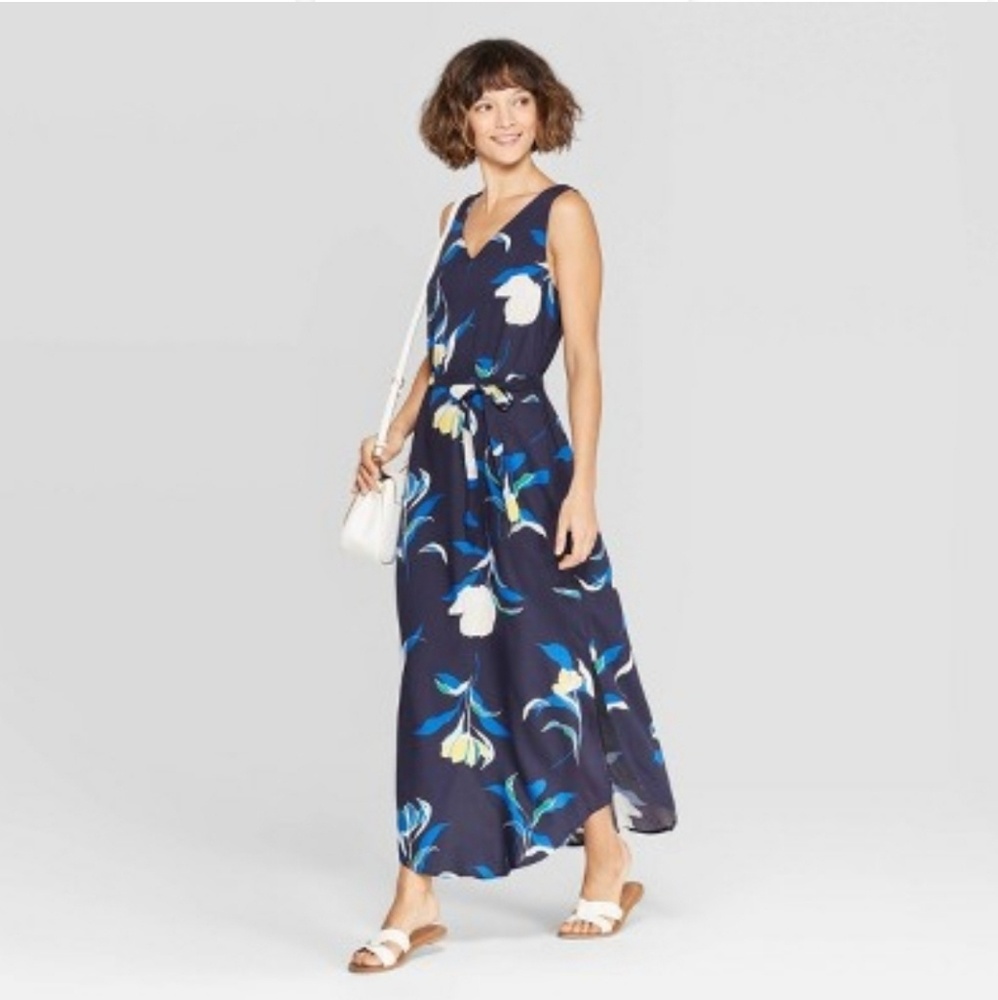 BNWT Cotton  Floral V-Neck Maxi Dress w/Side Slits